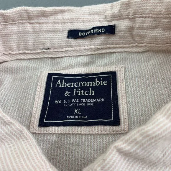 Abercrombie & Fitch Top Button Up Boyfriend Size XL Long Sleeve Pink Soft Cotton - Picture 6 of 16